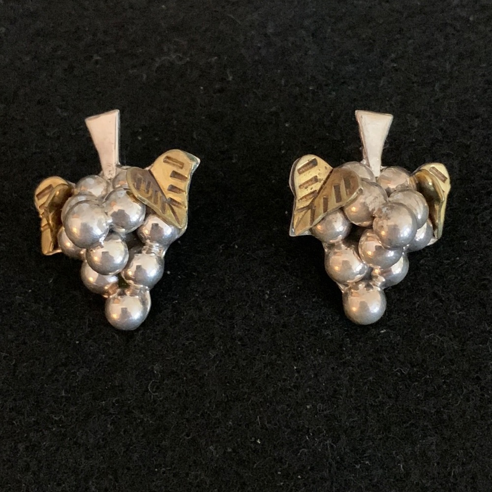 Taxco Sterling and Brass Grape Earrings